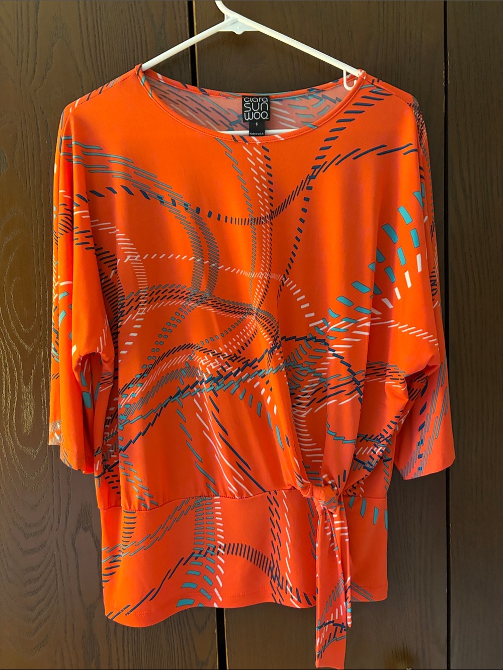 CLARA SUN WOO Orange Abstract Tie-Front Tunic. Size Small.